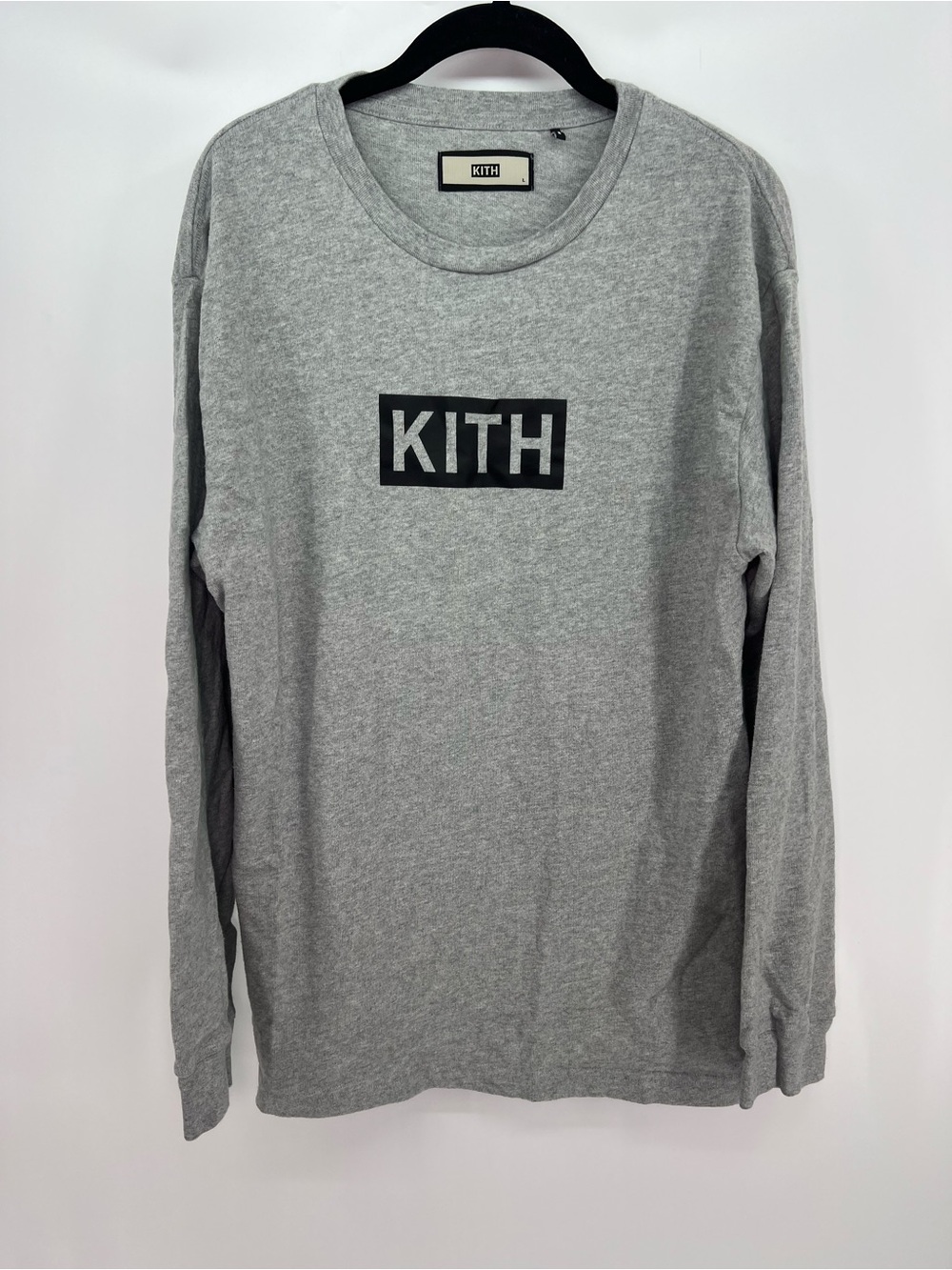 Kith Men's Gray Box Logo Long Sleeve Classic Tee Shirt Excellent L Large - Picture 5 of 9